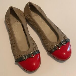 Attilio Giusti Leombruni AGL Tan w/ Red Cap Toe Ballet Flats Size 37.5 EU 7.5 US